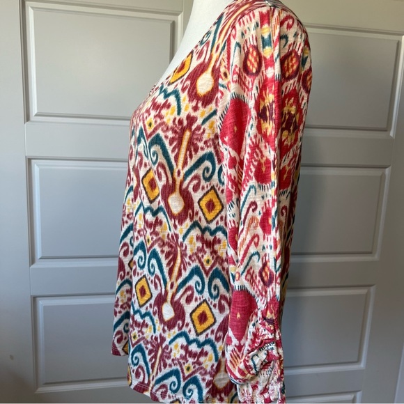 Lucky Print Blouse Long Sleeve Bohemian Tunic Top‎ Colorful Pattern Size Medium - Picture 2 of 6